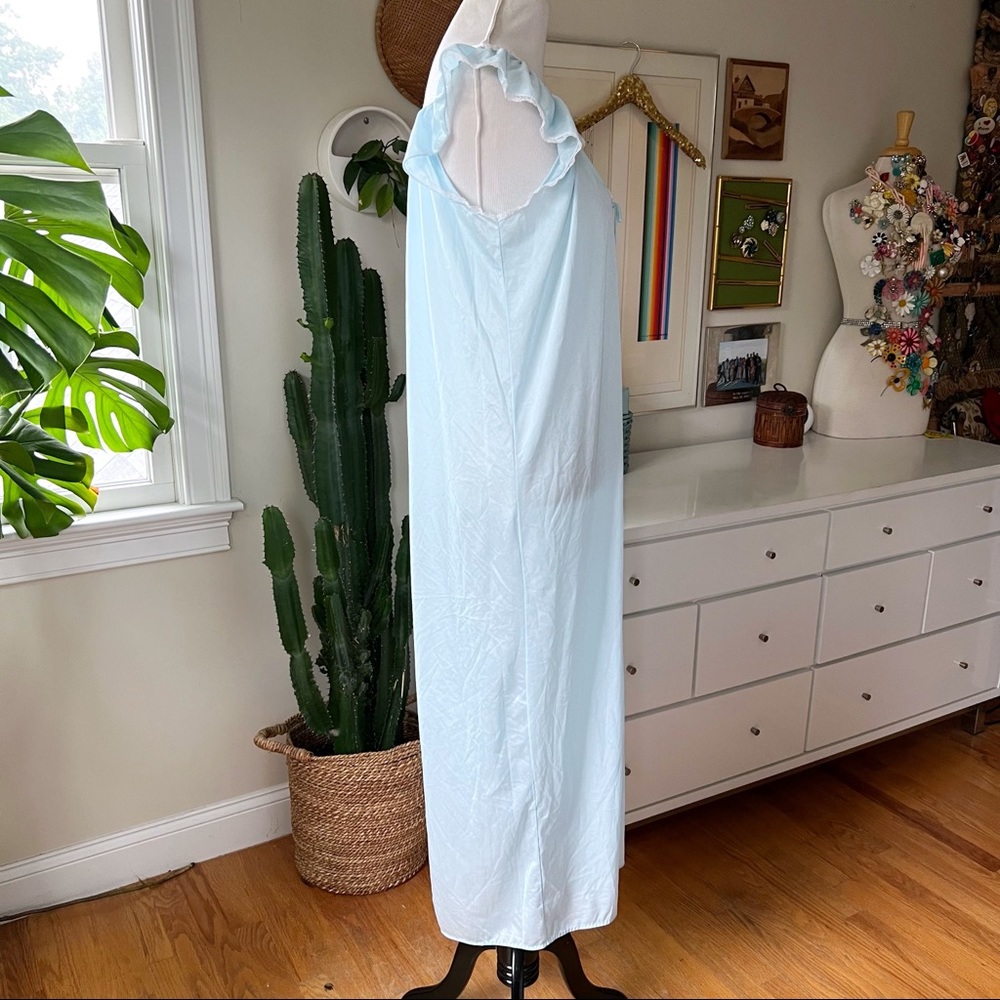 Vintage 70s Nightgown Full Length Nylon Ruffle Sleeve Sidney Bernstein - Picture 5 of 10